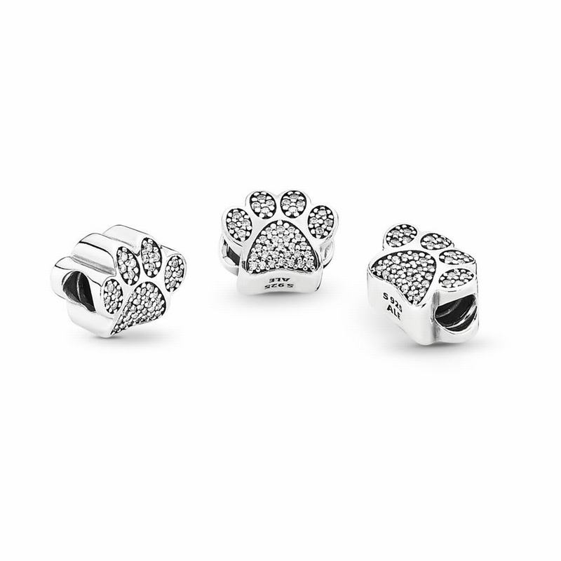 Pandora Dog Paw Print Charm - Sterling Silver/Cubic Zirconia - Canada | TW2302KT